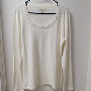 Debbie Morgan White Long Sleeve Top with Silver Details